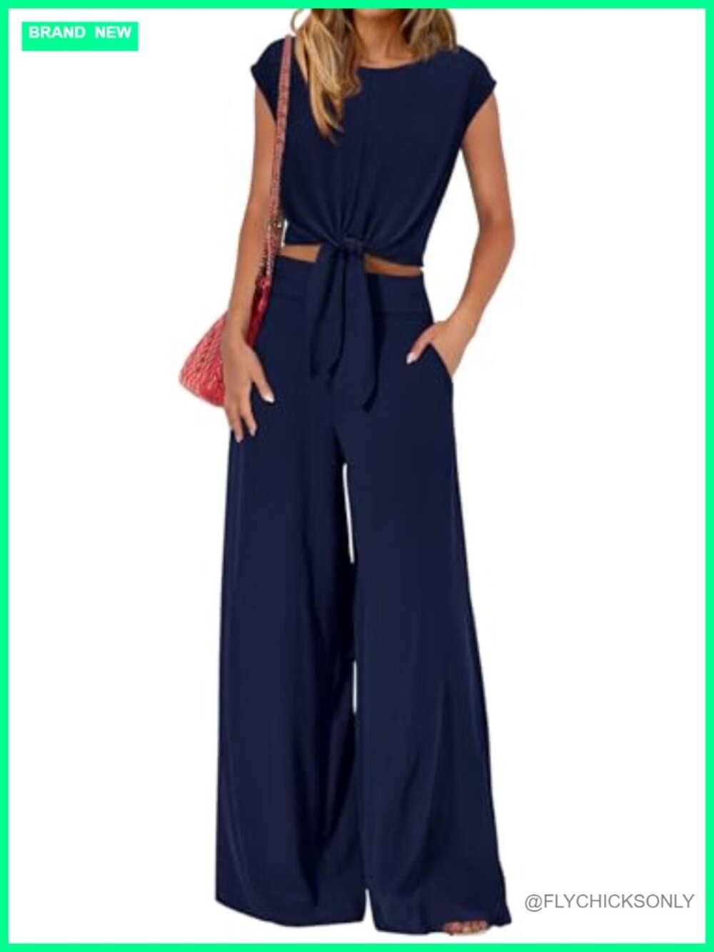 PRETTYGARDEN Women 2 Piece Lounge Set Cap Sleeve Crop Top Wide Leg Pants